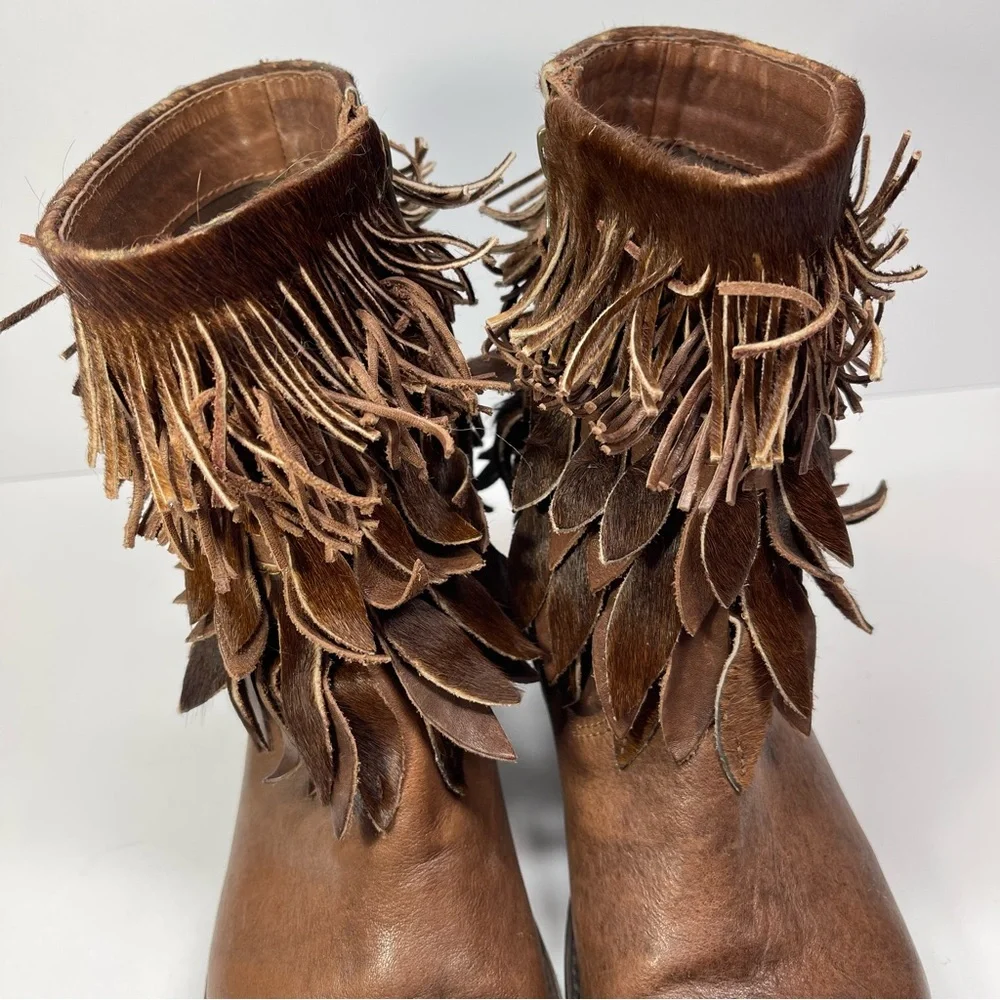 Sheridan Mia Genuine Calf Hair Fringe Leather Western‎ Boot Size EU 37 US 6.5